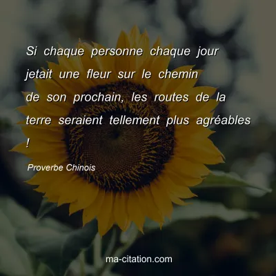 Proverbe Chinois : Si chaque personne chaque jour jetait une fleur sur le chemin de son prochain, les routes de la terre seraient tellement plus agrÃ©ables !
