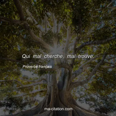 Proverbe franÃ§ais : Qui mal cherche, mal trouve.