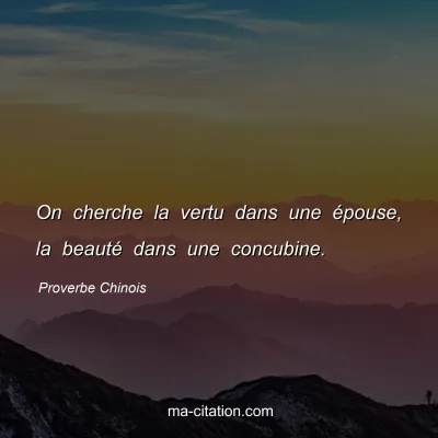 Proverbe Chinois : On cherche la vertu dans une Ã©pouse, la beautÃ© dans une concubine.