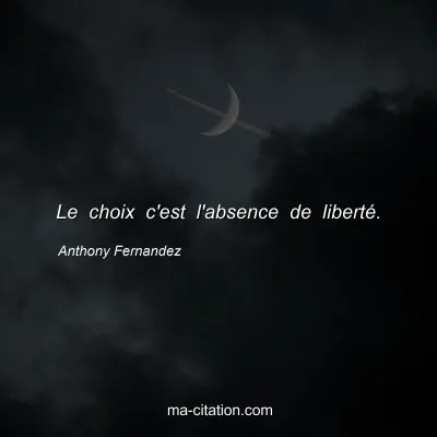 Anthony Fernandez : Le choix c'est l'absence de liberté.