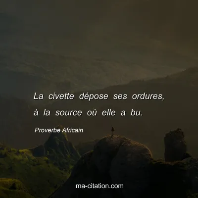 Proverbe Africain : La civette dÃ©pose ses ordures, Ã  la source oÃ¹ elle a bu.