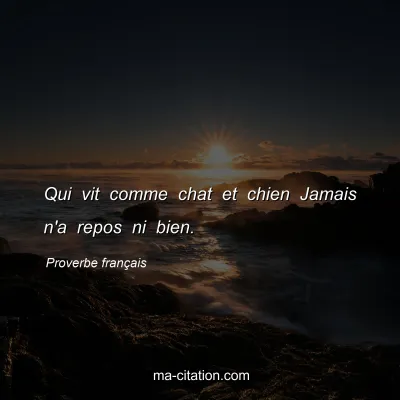 Proverbe franÃ§ais : Qui vit comme chat et chien Jamais n'a repos ni bien.