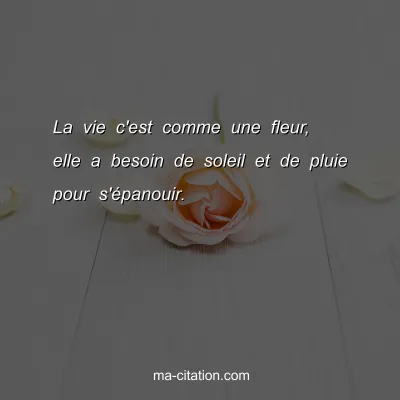 La vie c'est comme une fleur, elle a besoin de soleil et de pluie pour s'Ã©panouir.