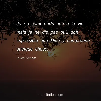 Jules Renard : Je ne comprends rien Ã  la vie, mais je ne dis pas qu'il soit impossible que Dieu y comprenne quelque chose.