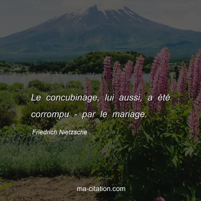 Friedrich Nietzsche : Le concubinage, lui aussi, a Ã©tÃ© corrompu - par le mariage.