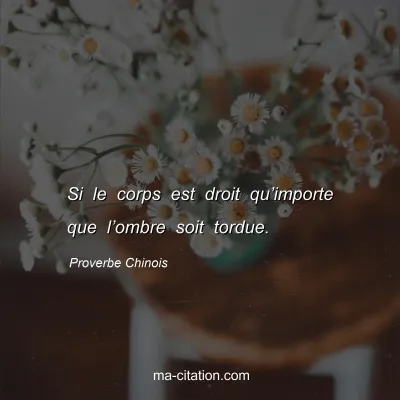 Proverbe Chinois : Si le corps est droit quâ€™importe que lâ€™ombre soit tordue.