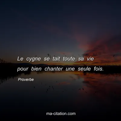 Proverbe : Le cygne se tait toute sa vie pour bien chanter une seule fois.