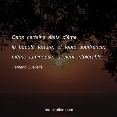 Fernand Ouellette : Dans certains états d'âme, la beauté torture, et toute souffrance, même lumineuse, devient intolérable.