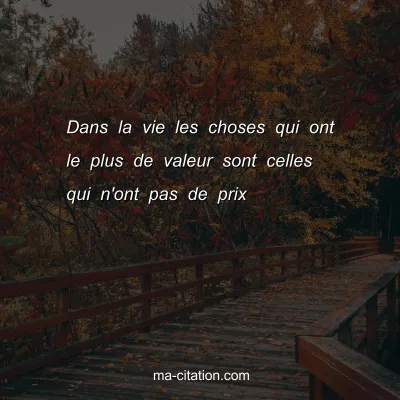Dans la vie les choses qui ont le plus de valeur sont celles qui n'ont pas de prix 