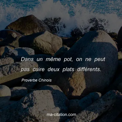 Proverbe Chinois : Dans un mÃªme pot, on ne peut pas cuire deux plats diffÃ©rents.