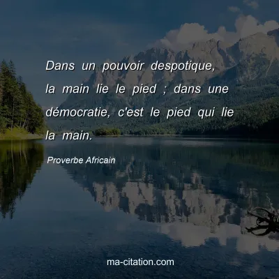 Proverbe Africain : Dans un pouvoir despotique, la main lie le pied ; dans une dÃ©mocratie, c'est le pied qui lie la main.