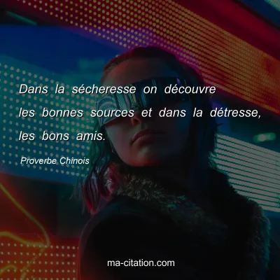 Proverbe Chinois : Dans la sÃ©cheresse on dÃ©couvre les bonnes sources et dans la dÃ©tresse, les bons amis.