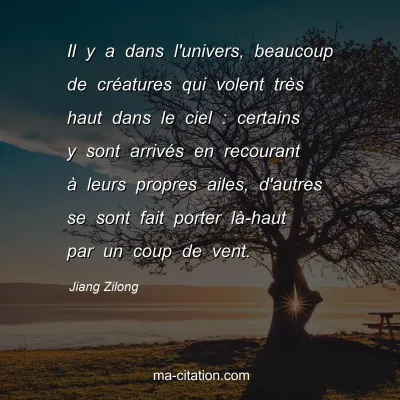 Jiang Zilong : Il y a dans l'univers, beaucoup de crÃ©atures qui volent trÃ¨s haut dans le ciel : certains y sont arrivÃ©s en recourant Ã  leurs propres ailes, d'autres se sont fait porter lÃ -haut par un coup de vent.