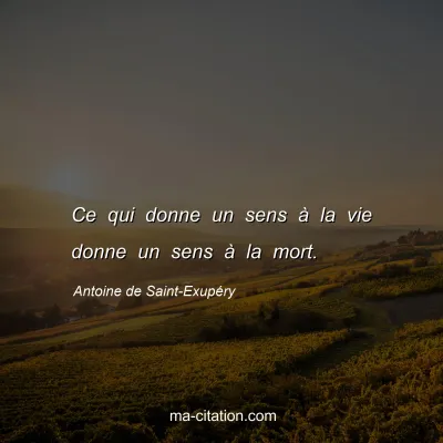 Antoine de Saint-Exupéry : Ce qui donne un sens à la vie donne un sens à la mort.