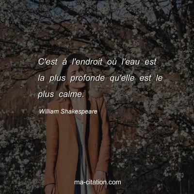 William Shakespeare : C'est Ã  l'endroit oÃ¹ l'eau est la plus profonde qu'elle est le plus calme.