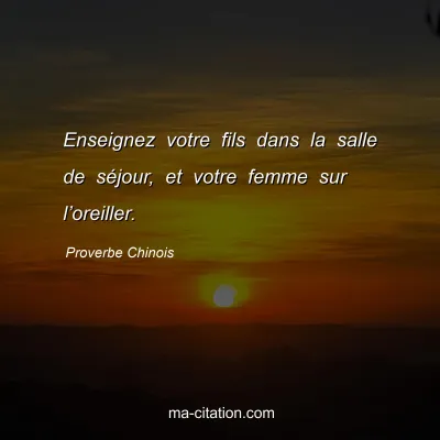 Proverbe Chinois : Enseignez votre fils dans la salle de sÃ©jour, et votre femme sur lâ€™oreiller.
