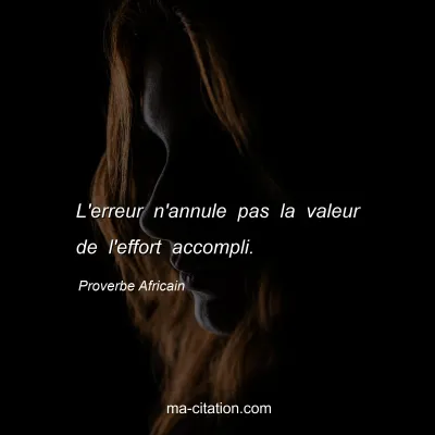 Proverbe Africain : L'erreur n'annule pas la valeur de l'effort accompli.
