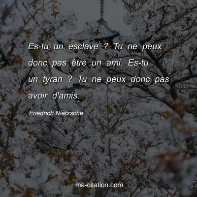 Friedrich Nietzsche : Es-tu un esclave ? Tu ne peux donc pas Ãªtre un ami. Es-tu un tyran ? Tu ne peux donc pas avoir d'amis.