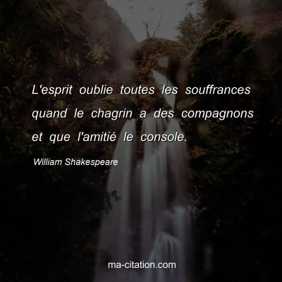 William Shakespeare : L'esprit oublie toutes les souffrances quand le chagrin a des compagnons et que l'amitiÃ© le console.