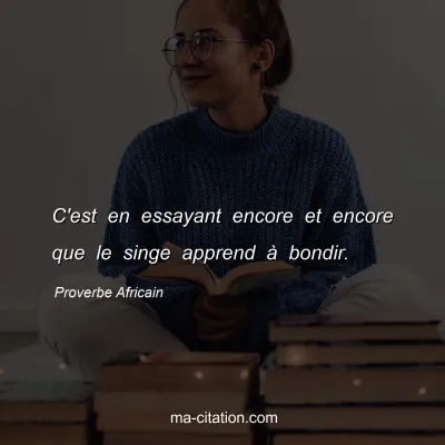 Proverbe Africain : C'est en essayant encore et encore que le singe apprend Ã  bondir.