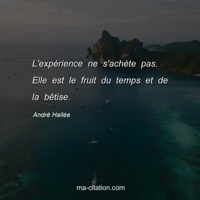 André Hallée : L'expérience ne s'achète pas. Elle est le fruit du temps et de la bêtise.