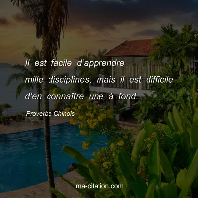 Proverbe Chinois : Il est facile dâ€™apprendre mille disciplines, mais il est difficile dâ€™en connaÃ®tre une Ã  fond.
