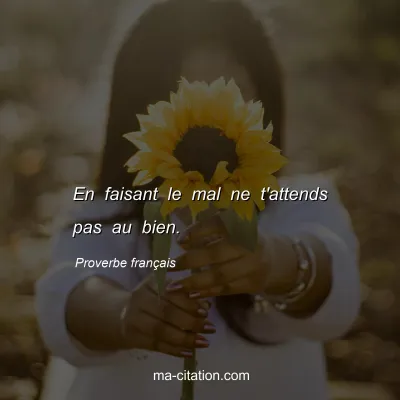 Proverbe franÃ§ais : En faisant le mal ne t'attends pas au bien.