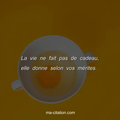 La vie ne fait pas de cadeau, elle donne selon vos mÃ©rites.