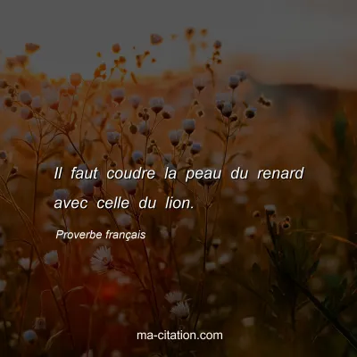 Proverbe franÃ§ais : Il faut coudre la peau du renard avec celle du lion.