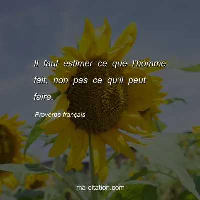 Proverbe franÃ§ais : Il faut estimer ce que lâ€™homme fait, non pas ce quâ€™il peut faire.
