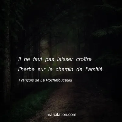 François de La Rochefoucauld : Il ne faut pas laisser croître l’herbe sur le chemin de l’amitié.