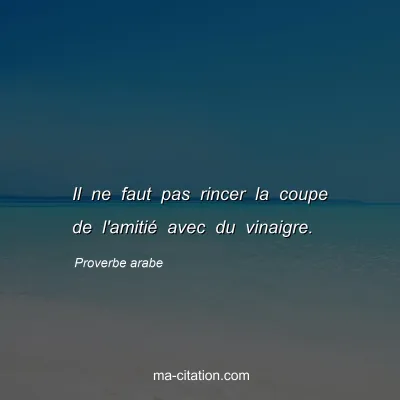 Proverbe arabe : Il ne faut pas rincer la coupe de l'amitiÃ© avec du vinaigre.