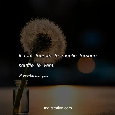 Proverbe français : Il faut tourner le moulin lorsque souffle le vent.