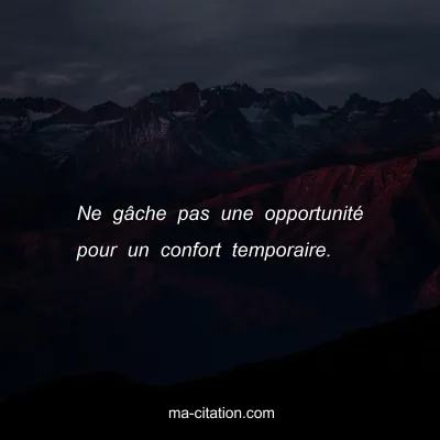 Ne gÃ¢che pas une opportunitÃ© pour un confort temporaire.