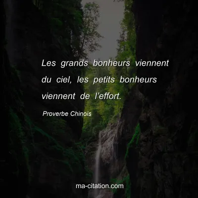 Proverbe Chinois : Les grands bonheurs viennent du ciel, les petits bonheurs viennent de lâ€™effort.