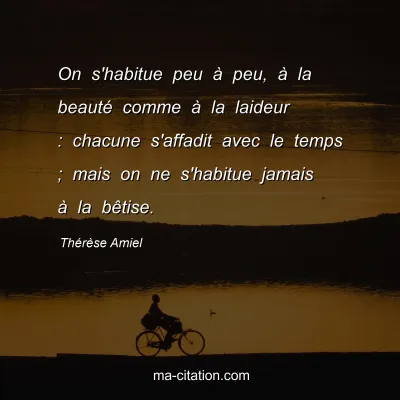 ThÃ©rÃ¨se Amiel : On s'habitue peu Ã  peu, Ã  la beautÃ© comme Ã  la laideur : chacune s'affadit avec le temps ; mais on ne s'habitue jamais Ã  la bÃªtise.