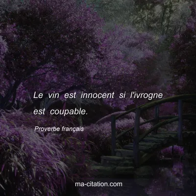 Proverbe franÃ§ais : Le vin est innocent si l'ivrogne est coupable.