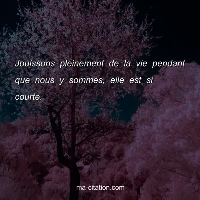 Jouissons pleinement de la vie pendant que nous y sommes, elle est si courte.