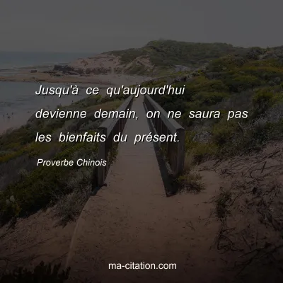 Proverbe Chinois : Jusqu'Ã  ce qu'aujourd'hui devienne demain, on ne saura pas les bienfaits du prÃ©sent.