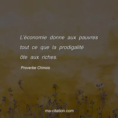 Proverbe Chinois : Lâ€™Ã©conomie donne aux pauvres tout ce que la prodigalitÃ© Ã´te aux riches.