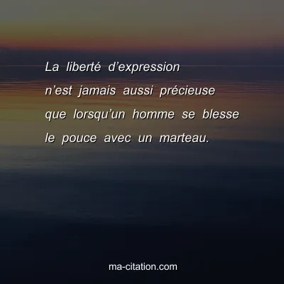 La libertÃ© dâ€™expression nâ€™est jamais aussi prÃ©cieuse que lorsquâ€™un homme se blesse le pouce avec un marteau.