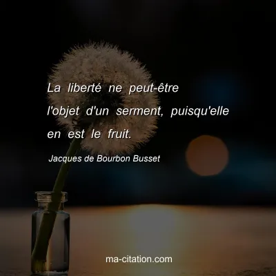 Jacques de Bourbon Busset : La liberté ne peut-être l'objet d'un serment, puisqu'elle en est le fruit.