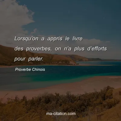 Proverbe Chinois : Lorsquâ€™on a appris le livre des proverbes, on nâ€™a plus dâ€™efforts pour parler.
