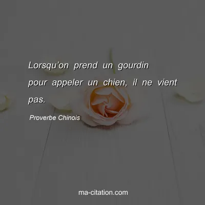 Proverbe Chinois : Lorsquâ€™on prend un gourdin pour appeler un chien, il ne vient pas.