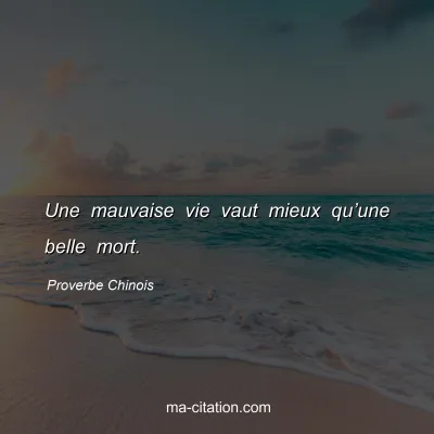 Proverbe Chinois : Une mauvaise vie vaut mieux quâ€™une belle mort.