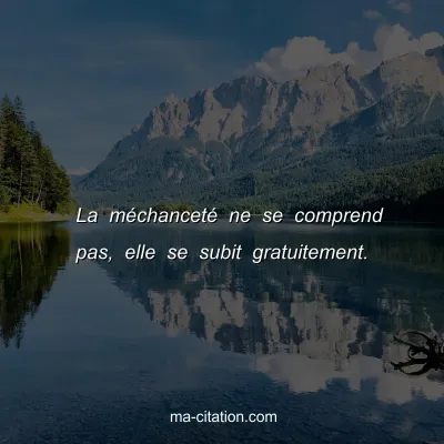 La mÃ©chancetÃ© ne se comprend pas, elle se subit gratuitement.