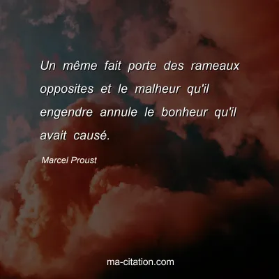 Marcel Proust : Un même fait porte des rameaux opposites et le malheur qu'il engendre annule le bonheur qu'il avait causé.