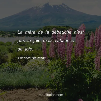 Friedrich Nietzsche : La mÃ¨re de la dÃ©bauche nâ€™est pas la joie mais lâ€™absence de joie.