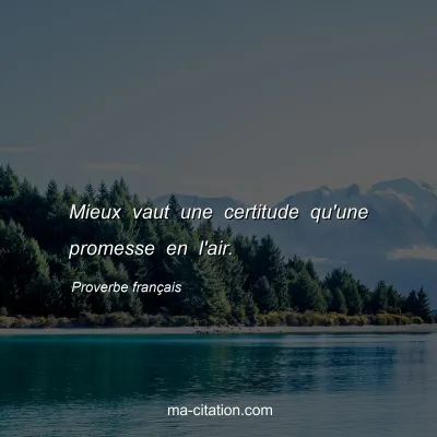 Proverbe franÃ§ais : Mieux vaut une certitude qu'une promesse en l'air.
