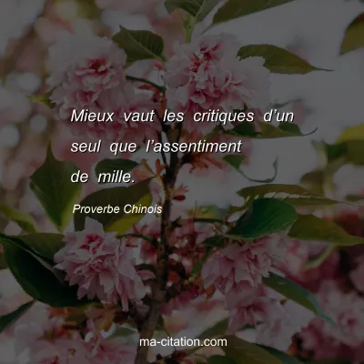 Proverbe Chinois : Mieux vaut les critiques dâ€™un seul que lâ€™assentiment de mille.